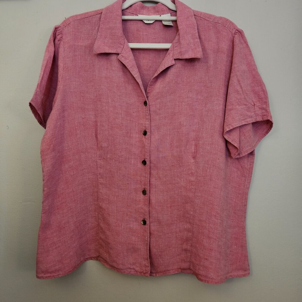 J. Jill Soft Red  100% Linen Button Down Blouse Sz Large - Picture 2 of 12